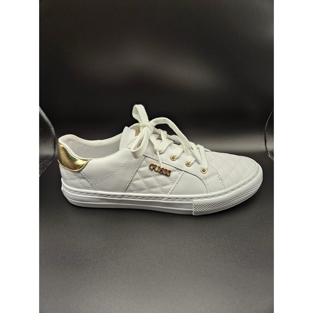 Guess Womens White Quilted Gold Accent Low Top Fashion Sneakers Size 9M - Picture 10 of 14